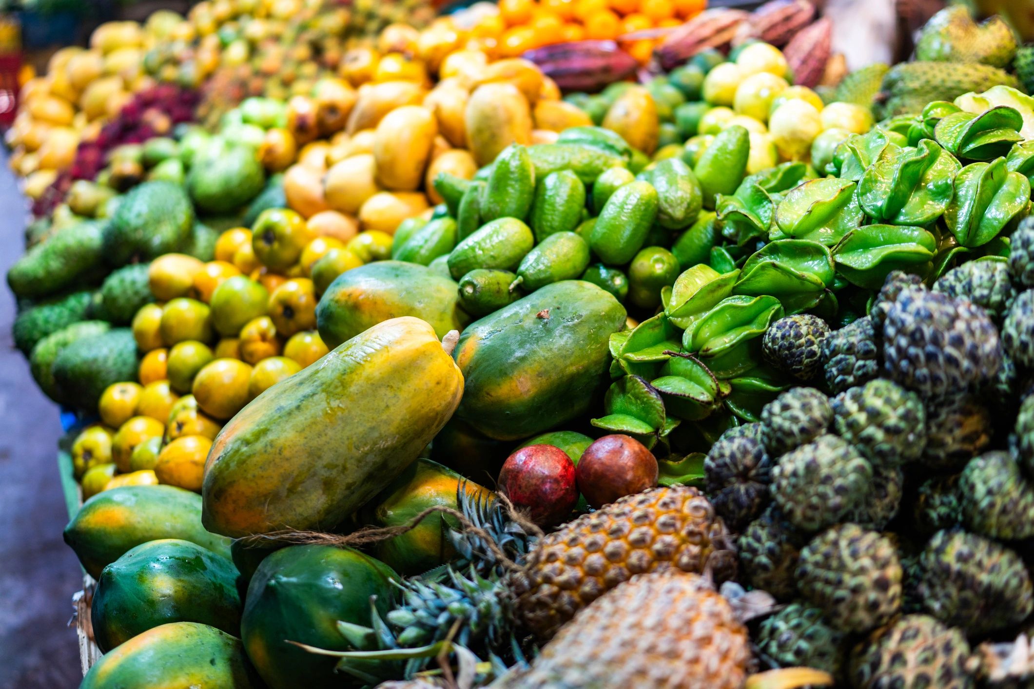Assorted produce in a market display